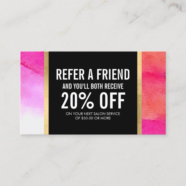 Fett rosa Wasserfarben Makeup Artist Referrkarte Empfehlungskarte (Vorderseite)