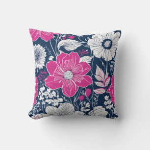 Fett-rosa-weißes Blumendesign Kissen