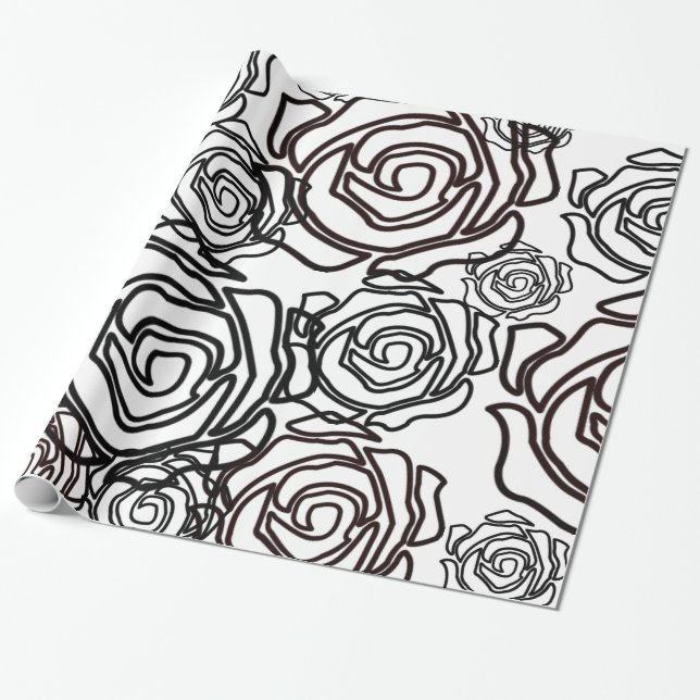 "Fett-Rose-Garten" (b/w) glänzendes Schleifpapier Geschenkpapier (Ungerollt)