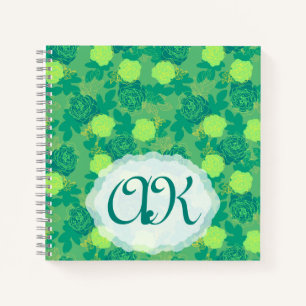 Fett Rose grünes Goldmonogramm Notizbuch