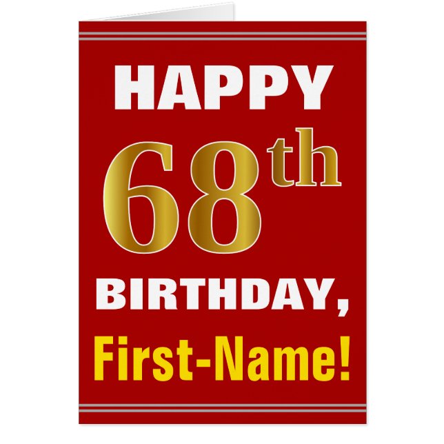 Fett, rot, Imitate Gold 68. Geburtstag mit Name Ca (Vorne)