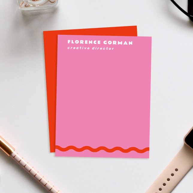 Fett Rot und Candy Pink Wavy Rahmen Personal Dankeskarte (hot fuchsia pink personal stationery note cards with wavy red line)