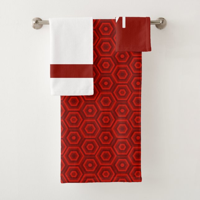Fett rot und weiß mit optionaler Monogramm Badhandtuch Set (Insitu)