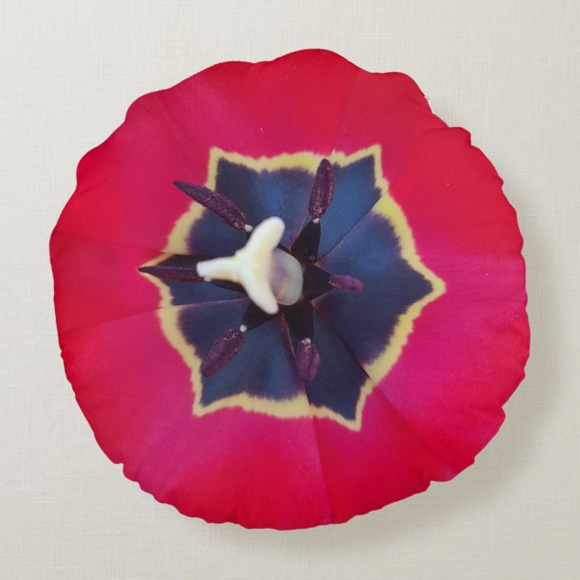 Fett Rote Tulip Blume Makro Naturfotografie Rundes Kissen (Rückseite)