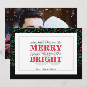 Fett Rote Typografie Weihnachtsgrün Fotokarte Feiertagskarte