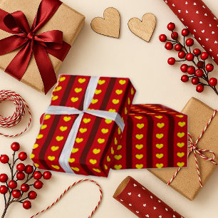 Fett Roter Streifen Gelbes Herz Romantisch Geschenkpapier
