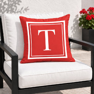 Fett roter weißer quadratischer Rahmen-Monogramm Kissen