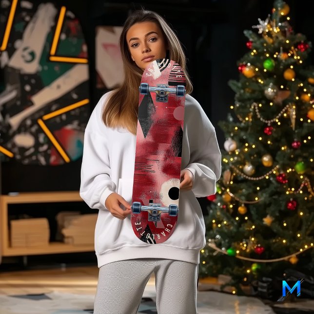 Fett rotes Abstrakt geometrisches Skateboarddesign Skateboard (Von Creator hochgeladen)