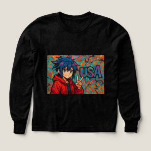 Fett rotes Anime-USA-Grafik-T-Shirt