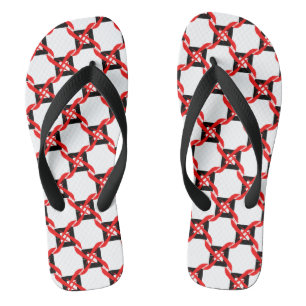 Fett rotes, schwarzes und weißes grafisches Pinrad Flip Flops