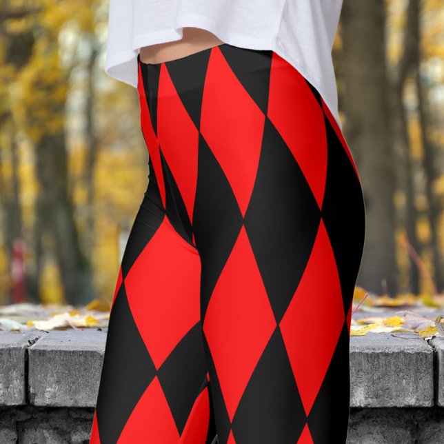 Fett rotes und schwarzes Harlequin-Karo-Muster Leggings (Harlequin Red & Black)