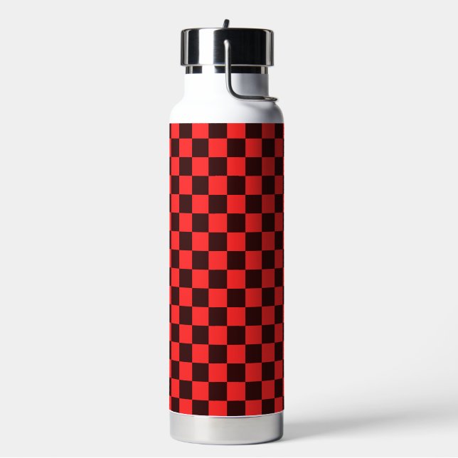 Fett rotes und schwarzes kariertes Musterdesign Trinkflasche (Links)