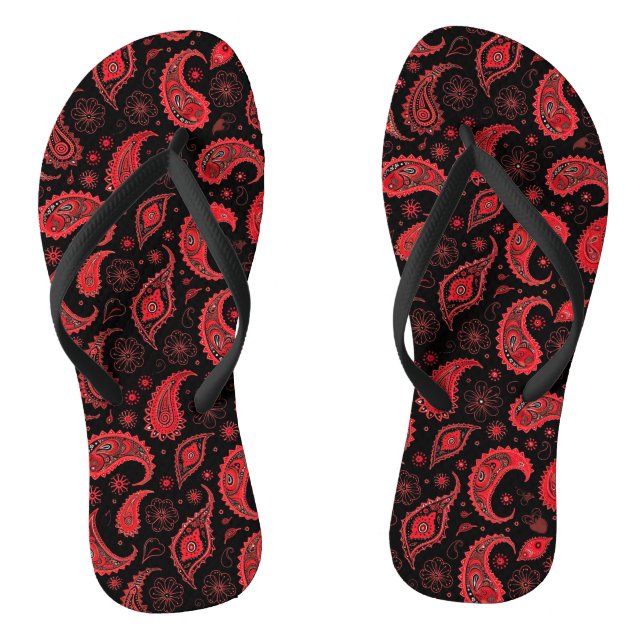 Fett rotes und schwarzes Paisley-Muster Flip Flops (Fußbett)
