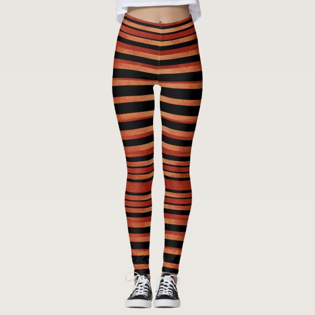 Fett rotes und schwarzes Streifenmuster Leggings (Vorderseite)