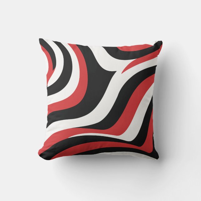 Fett rotes und schwarzes Wellenmuster Kissen (Vorderseite)