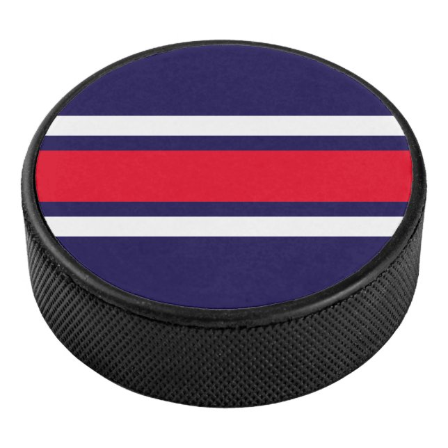 Fett rotes weißes Racing Stripes Navy Hintergrund Eishockey Puck (3/4)