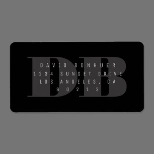 Fett-Rückgabeadresse für Schwarz-out-Monogramm Adressaufkleber