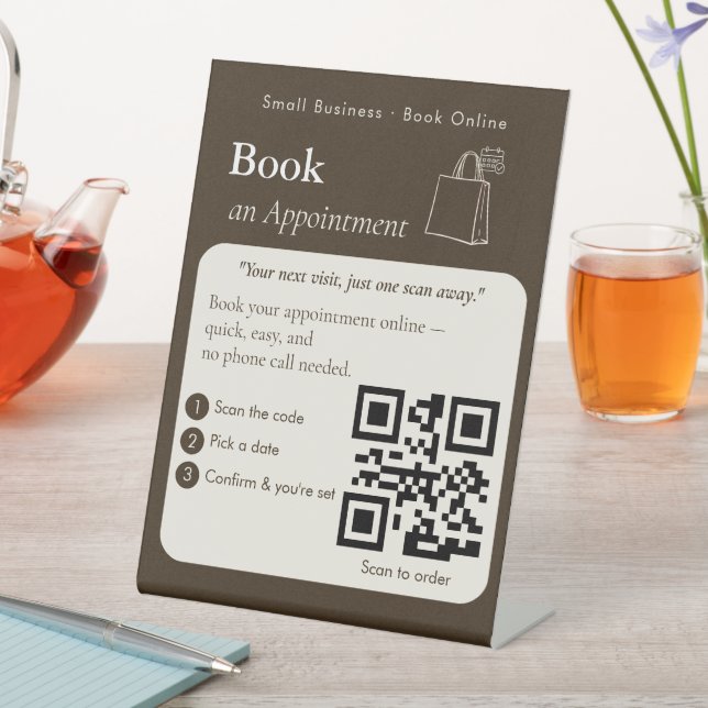Fett-Sand-Scan-to-Book-QR-Code-Schild | Termine Sockelschild (In Situ)