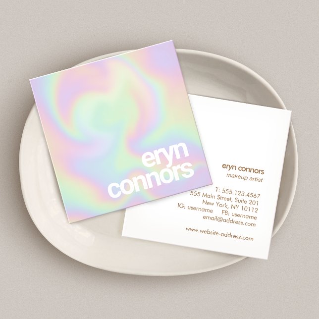 Fett Schriftart Holographic Square Business Card Quadratische Visitenkarte (Von Creator hochgeladen)