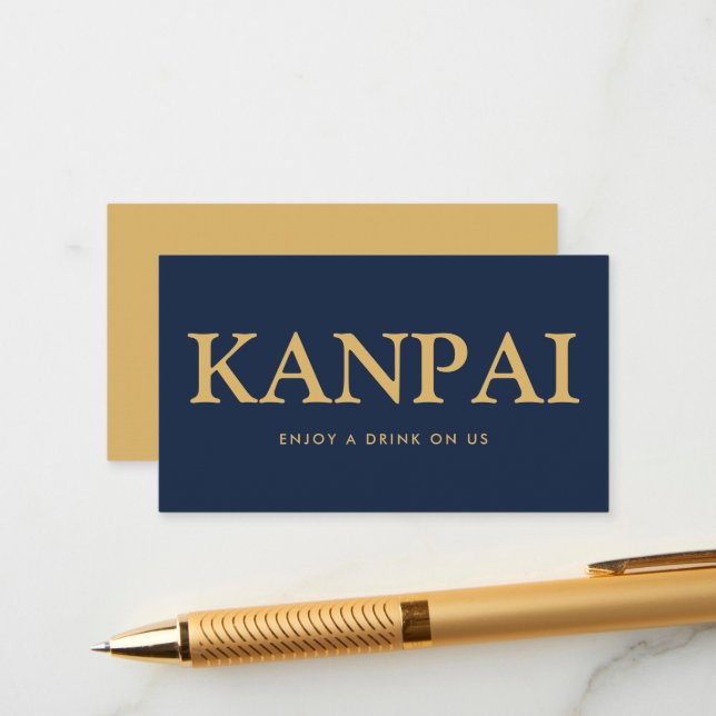 Fett Schriftart "Kanpai" Japanisches Freigetränkes Begleitkarte (Vorderseite/Rückseite Beispiel)
