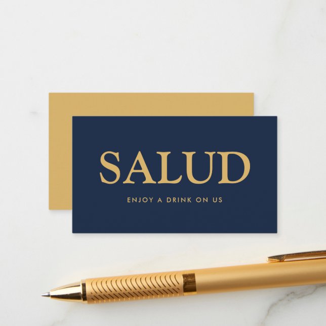 Fett Schriftart "Salud" Spanisches Gratis Drink Ti Begleitkarte (Vorderseite/Rückseite Beispiel)