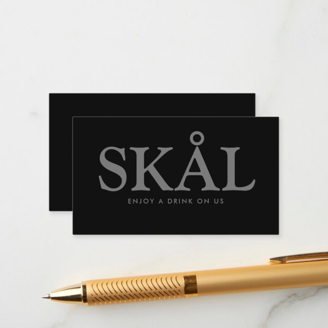 Fett Schriftart "Skål" Nordic Free Drinks Ticket Begleitkarte (Vorderseite/Rückseite Beispiel)
