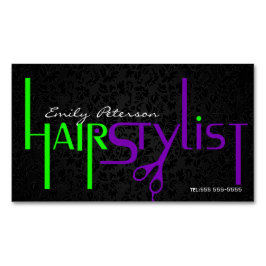 Fett Schwarz Grün und Lila Haarstil Magnetische Visitenkarte