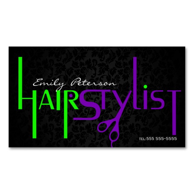 Fett Schwarz Grün und Lila Haarstil Magnetische Visitenkarte (Vorderseite)