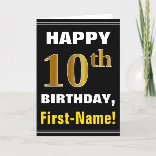 Fett, schwarz, Imitate Gold 10. Geburtstag mit Nam Karte