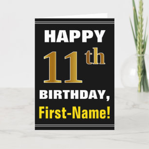 Fett, schwarz, Imitate Gold 11. Geburtstag mit Nam Karte