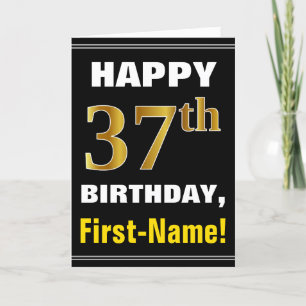Fett, schwarz, Imitate Gold 37. Geburtstag mit Nam Karte