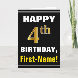 Fett, schwarz, Imitate Gold 4. Geburtstag mit Name Karte