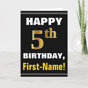 Fett, schwarz, Imitate Gold 5. Geburtstag mit Name Karte