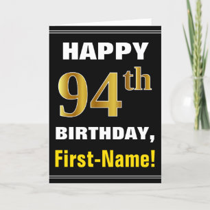 Fett, schwarz, Imitate Gold 94. Geburtstag mit Nam Karte