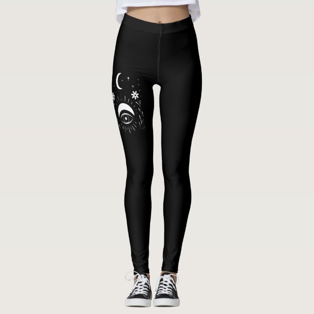 Fett Schwarz-Weiß-Auge Boho Leggings (Vorderseite)