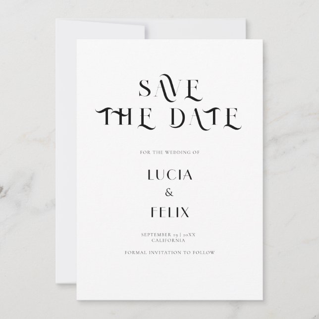 Fett Schwarz & Weiß Chic Modern Save the Date Einladung (Vorderseite)