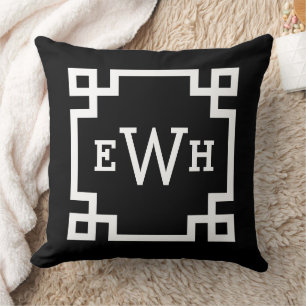 Fett schwarz weiß griechischer Schlüssel Monogramm Kissen