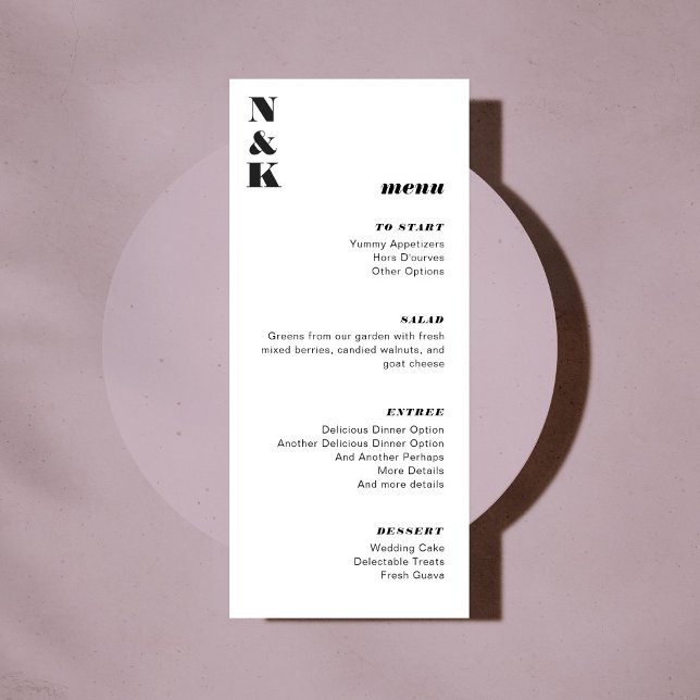 Fett Schwarz-Weiß-Hochzeitskennzeichen für Monogra Menükarte (Von Creator hochgeladen)