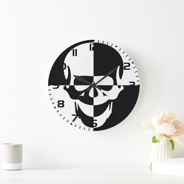 Fett Schwarz-Weiß-optische Illusion Skull-Design Große Wanduhr (Von Creator hochgeladen)