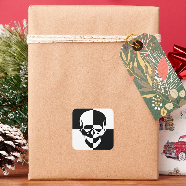 Fett Schwarz-Weiß-optische Illusion Skull-Design Quadratischer Aufkleber (Von Creator hochgeladen)