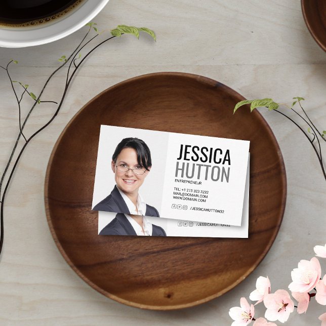 Fett Schwarz-Weiß-Persönliches Foto Visitenkarte (Von Creator hochgeladen)