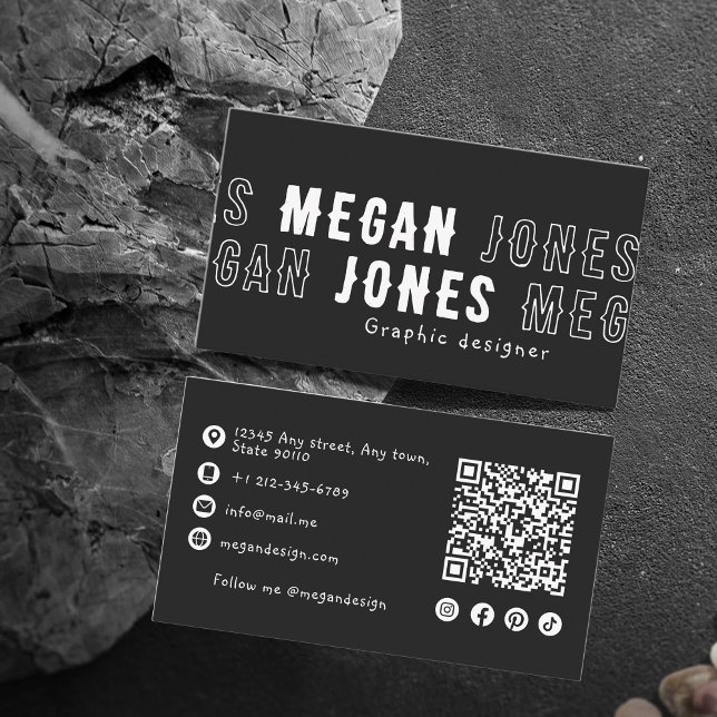 Fett Schwarz-Weiß-QR-Code 5 Schreibweitenbegrenzun Visitenkarte (Bold Black and White QR Code 5 Letter Name Limit Business Card)