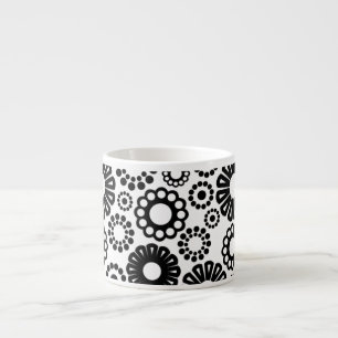 Fett Schwarz Weiß Retro Einfaches Blumenpunktmuste Espressotasse