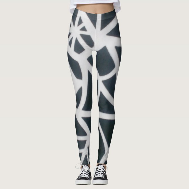 Fett Schwarz & Weiß Spider Web Geometric Muster. Leggings (Vorderseite)
