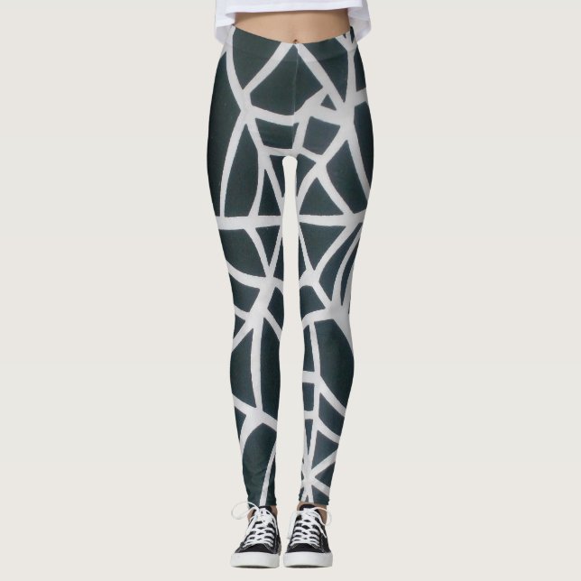 Fett Schwarz & Weiß Spider Web Geometric Muster. Leggings (Vorderseite)