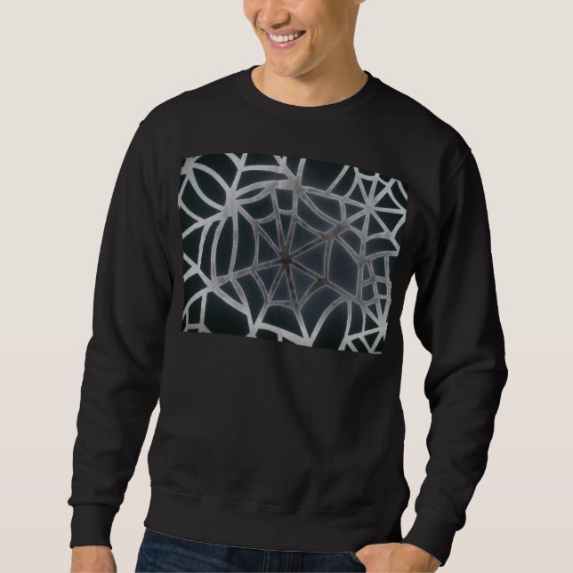 Fett Schwarz-Weiß-Spider-Webgeometrie Sweatshirt (Vorderseite)