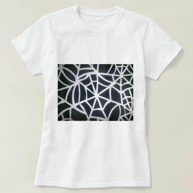 Fett Schwarz-Weiß-Spider-Webgeometrie T-Shirt (Design vorne)