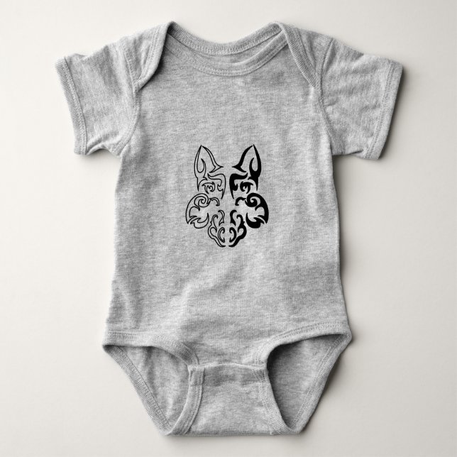 Fett Schwarz-Weiß-Wolf Kopf-Design Baby Strampler (Vorderseite)