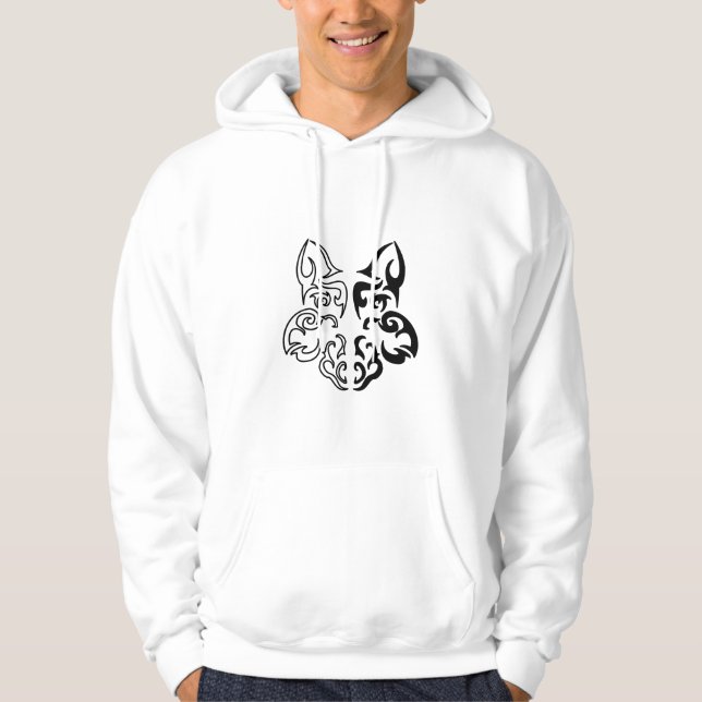 Fett Schwarz-Weiß-Wolf Kopf-Design Hoodie (Vorderseite)