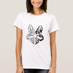 Fett Schwarz-Weiß-Wolf Kopf-Design T-Shirt